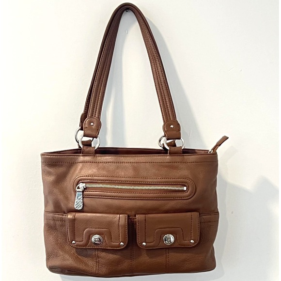Stone Mountain Accessories Handbags - Stone Mountain Shoulder Bag Womens Medium Brown Leather Organizer Pockets Tote